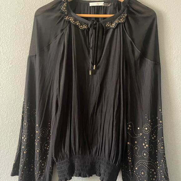 Ramy Brook Tilly Studded‎ Long Bell Sleeve V-Neck Blouse Top - Picture 8 of 12